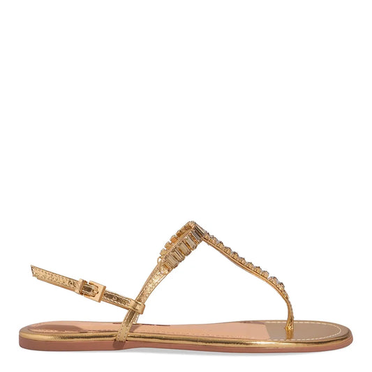 Rasteirinha Santa Lolla Pedraria Dourada Metalizada