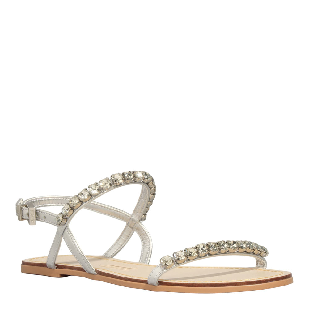 Rasteirinha Santa Lolla Pedraria Prata Metalizada