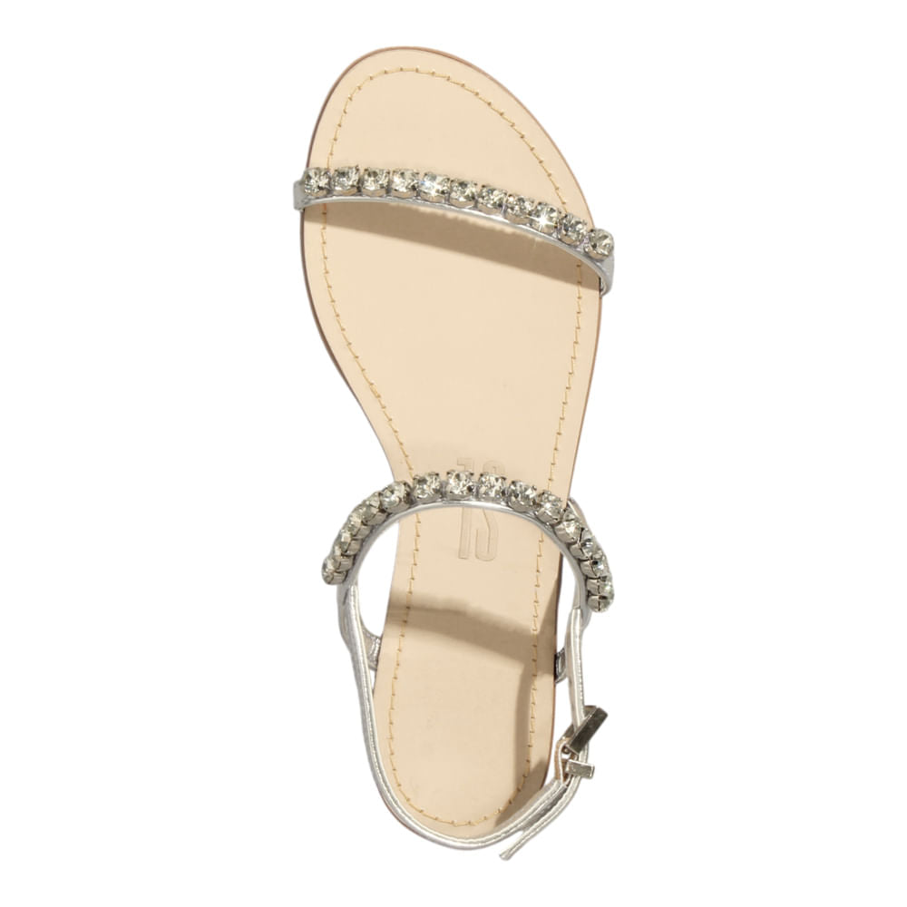 Rasteirinha Santa Lolla Pedraria Prata Metalizada