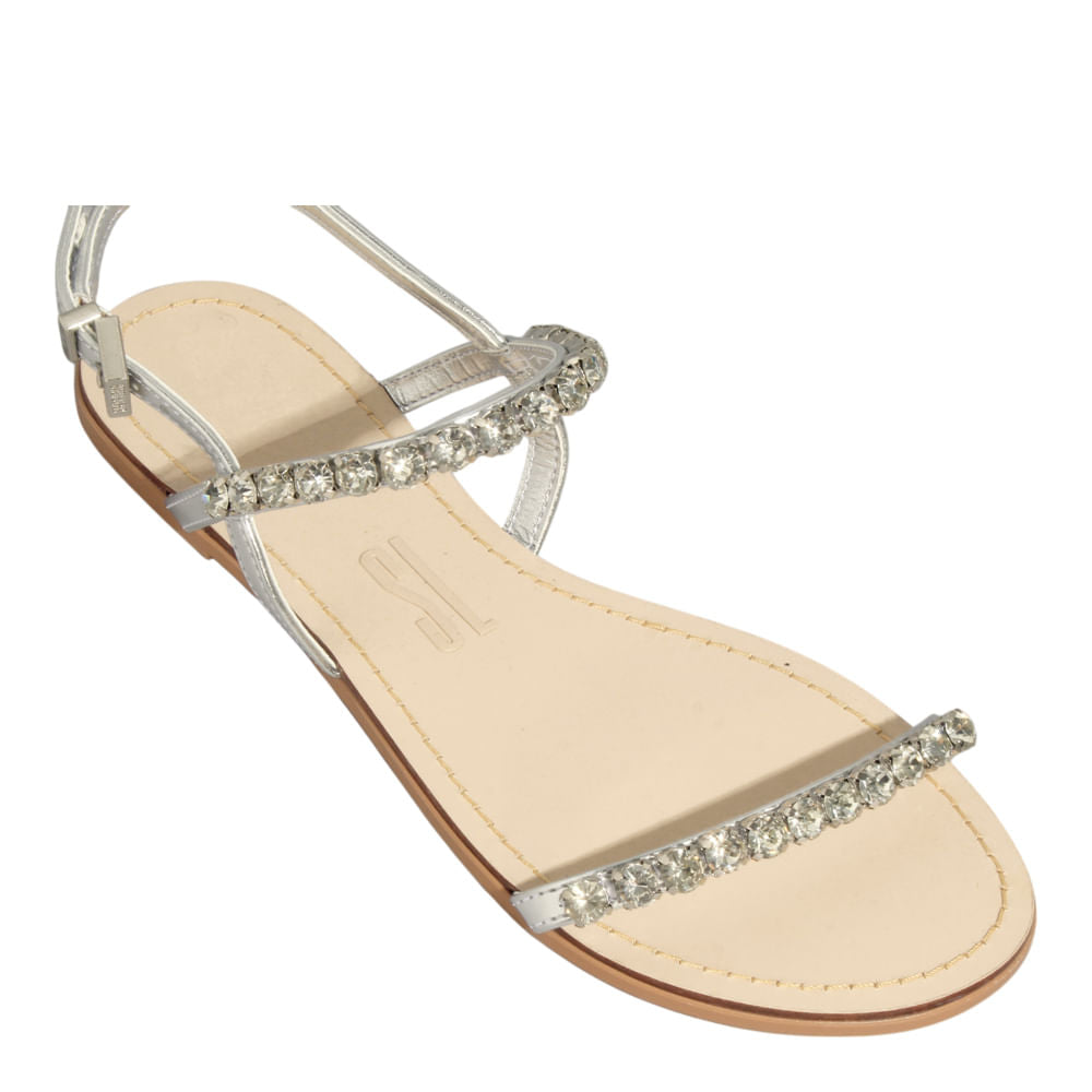 Rasteirinha Santa Lolla Pedraria Prata Metalizada