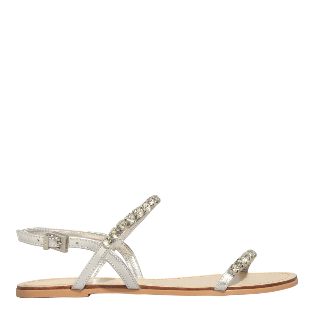 Rasteirinha Santa Lolla Pedraria Prata Metalizada