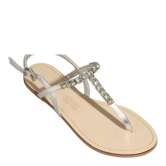 Rasteirinha Santa Lolla Prata Metalizada Pedraria