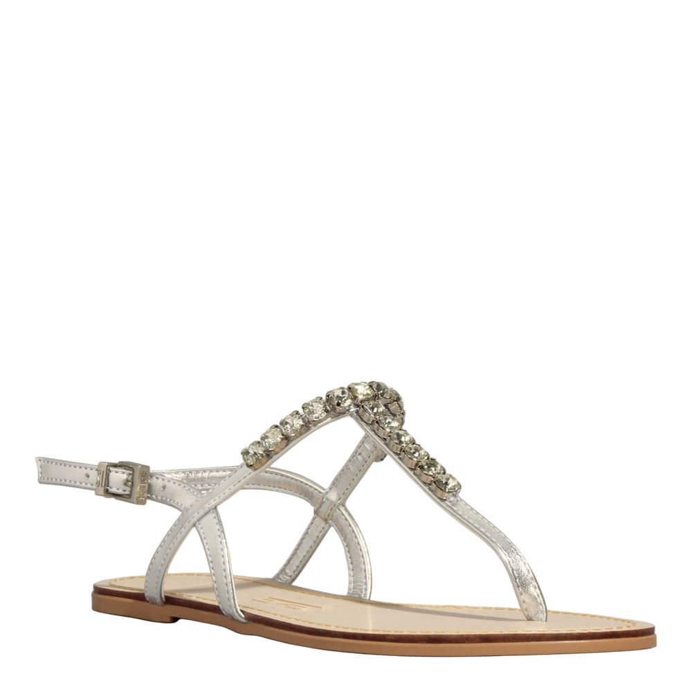 Rasteirinha Santa Lolla Prata Metalizada Pedraria