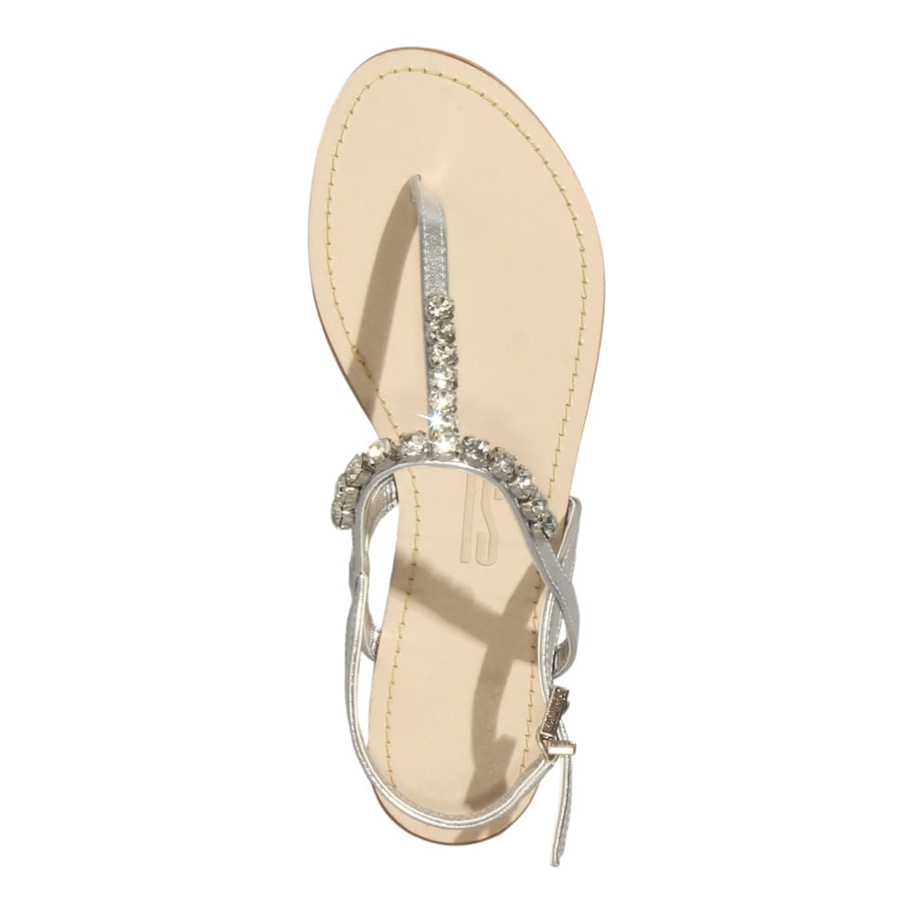 Rasteirinha Santa Lolla Prata Metalizada Pedraria