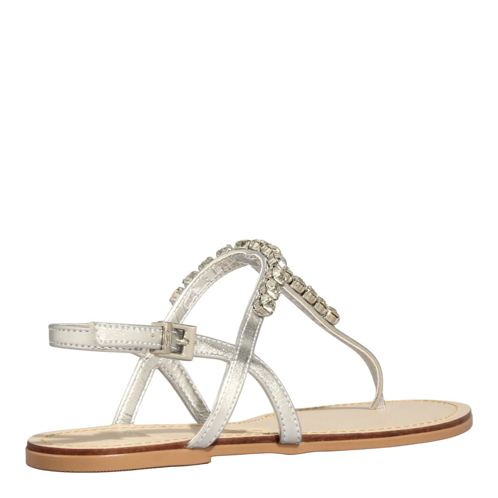 Rasteirinha Santa Lolla Prata Metalizada Pedraria