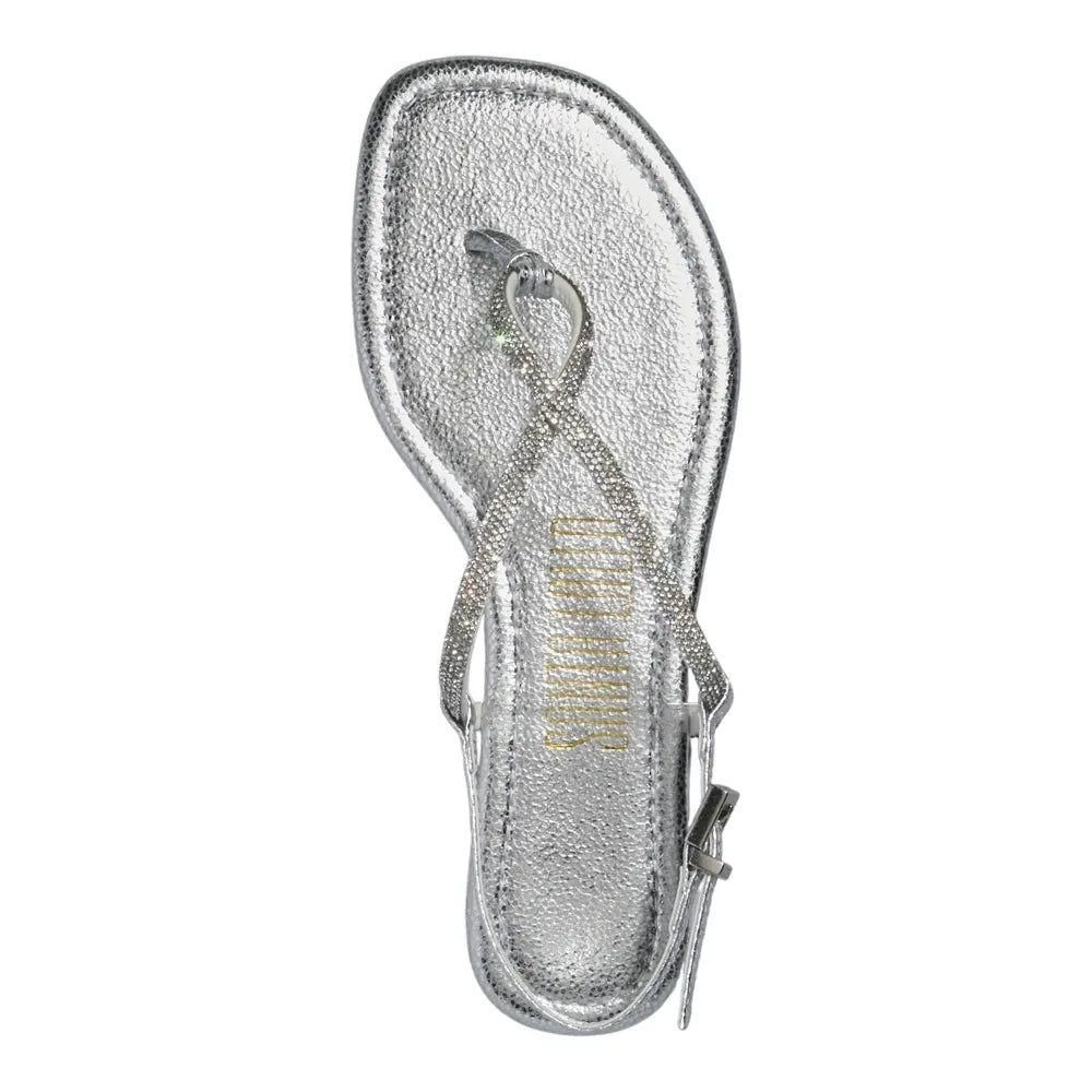 Rasteirinha Santa Lolla Prata Metalizada Strass