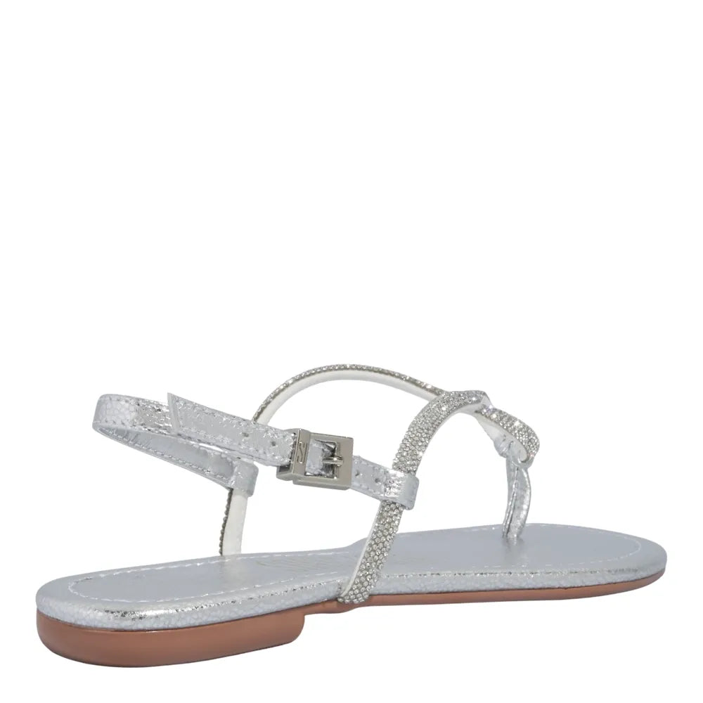 Rasteirinha Santa Lolla Prata Metalizada Strass