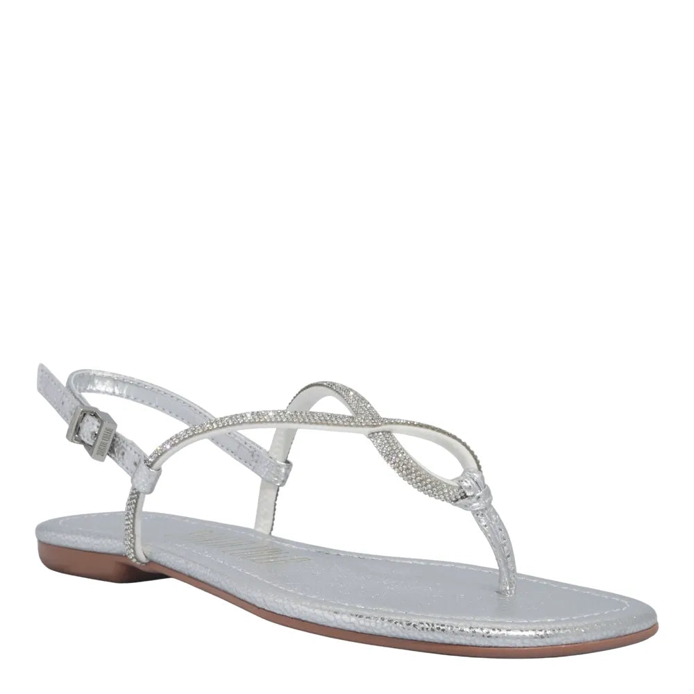 Rasteirinha Santa Lolla Prata Metalizada Strass