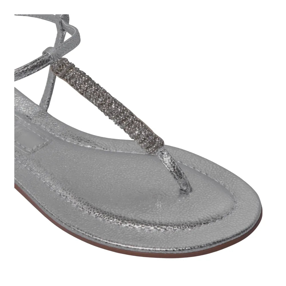 Rasteirinha Santa Lolla Prata Metalizada Strass