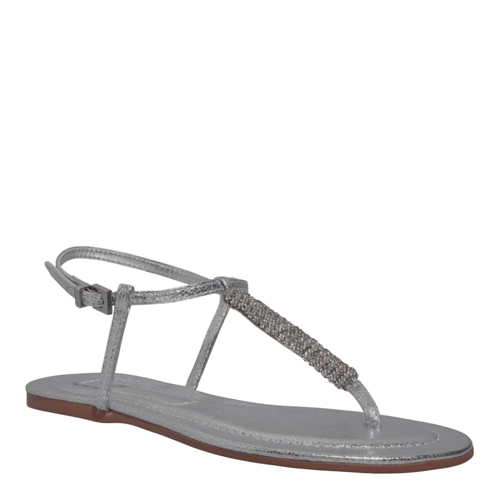 Rasteirinha Santa Lolla Prata Metalizada Strass