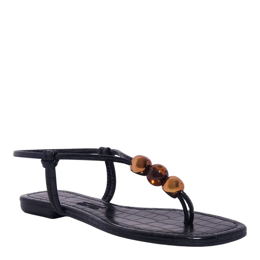 Rasteirinha Santa Lolla Preta Croco Esferas Metalizadas