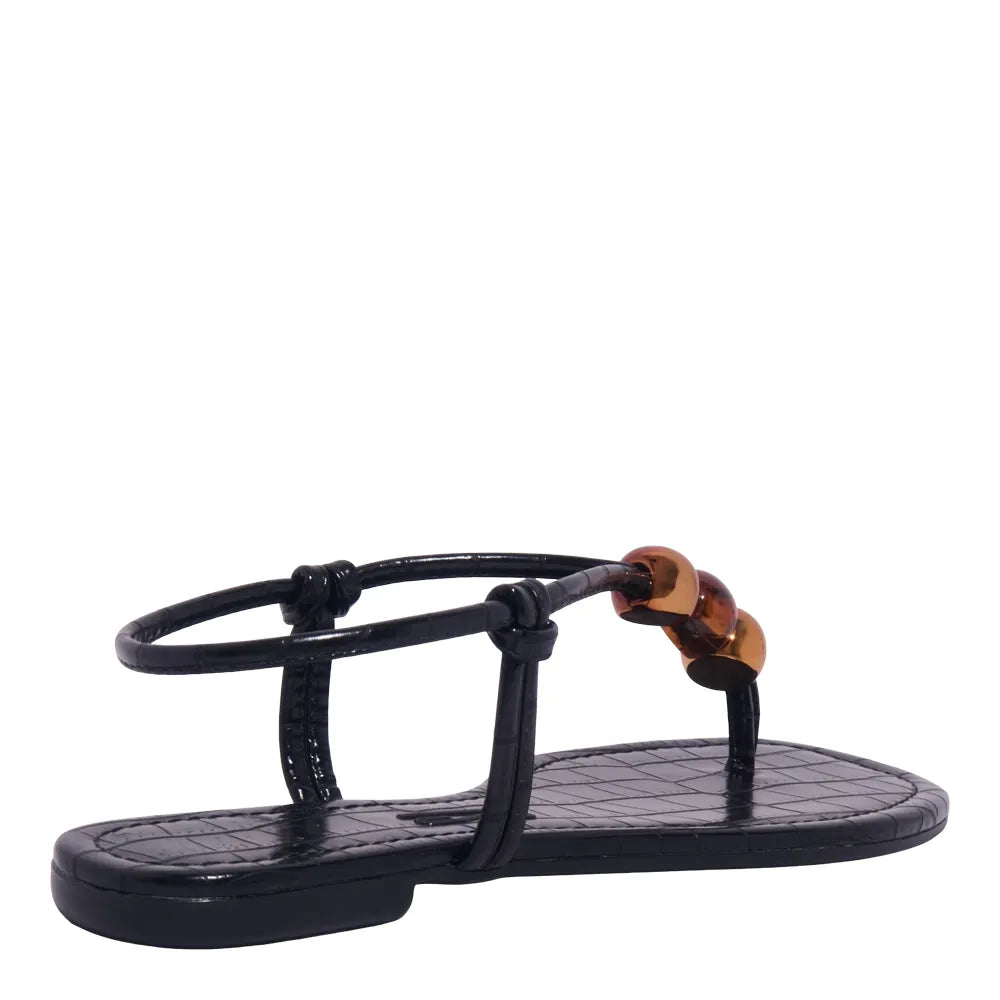 Rasteirinha Santa Lolla Preta Croco Esferas Metalizadas