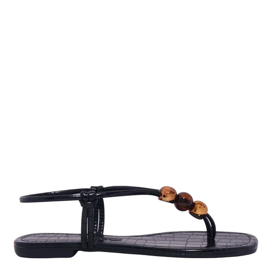 Rasteirinha Santa Lolla Preta Croco Esferas Metalizadas