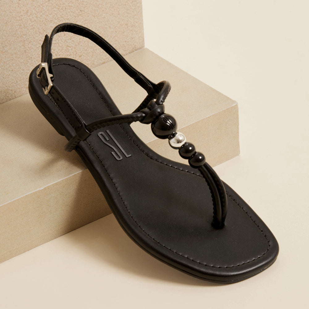 Rasteirinha Santa Lolla Preta Esferas Bico Quadrado - 01F7