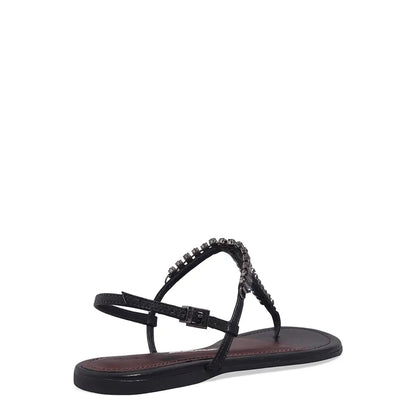 Rasteirinha Santa Lolla Preta Pedraria T-Strap