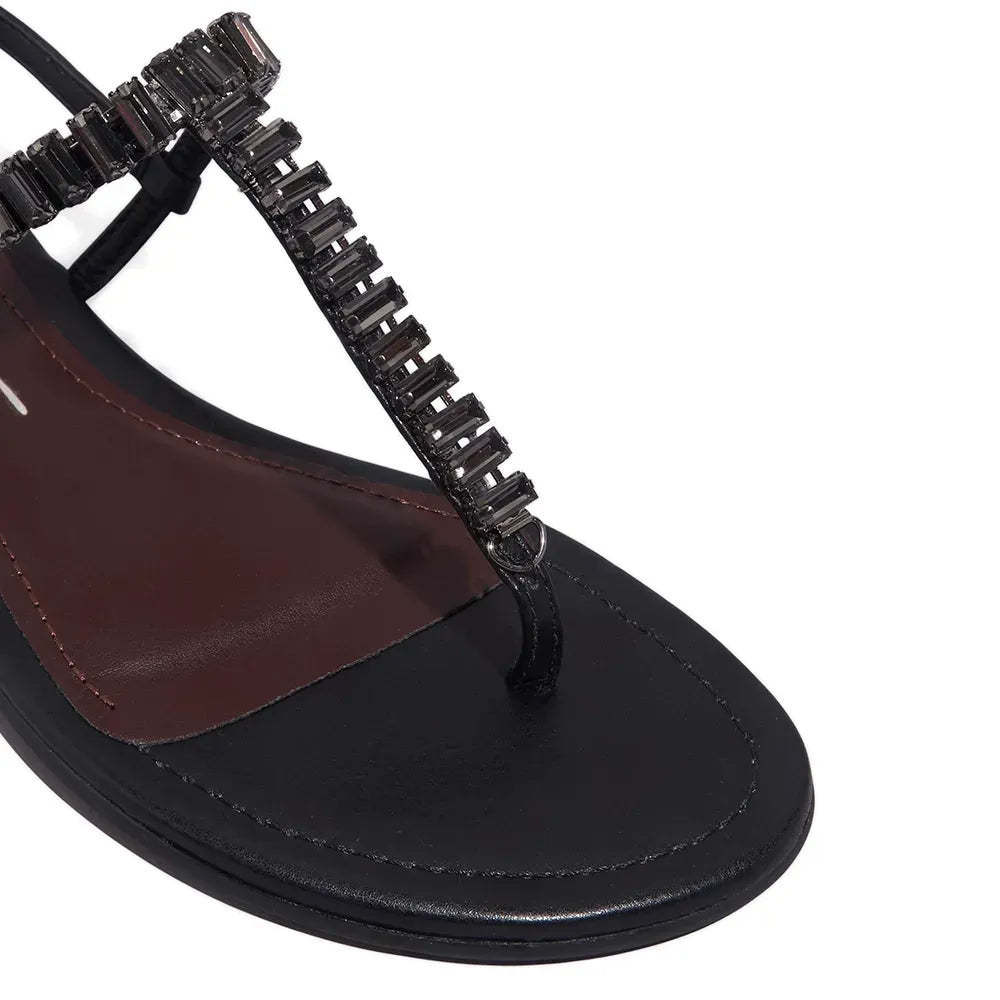 Rasteirinha Santa Lolla Preta Pedraria T-Strap