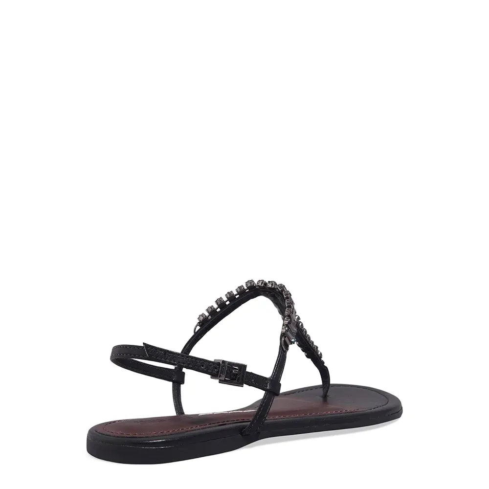 Rasteirinha Santa Lolla Preta Pedraria T-Strap