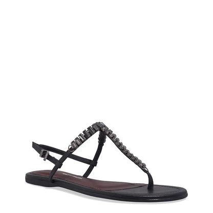 Rasteirinha Santa Lolla Preta Pedraria T-Strap