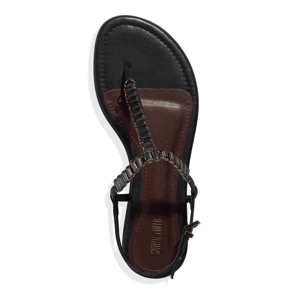 Rasteirinha Santa Lolla Preta Pedraria T-Strap