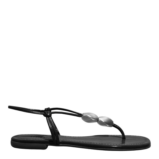 Rasteirinha Santa Lolla Preta Pedras Prata Bico Quadrado