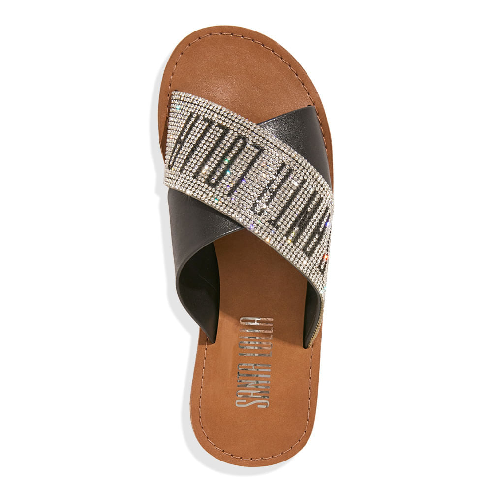 Rasteirinha Santa Lolla Preta Strass Slide