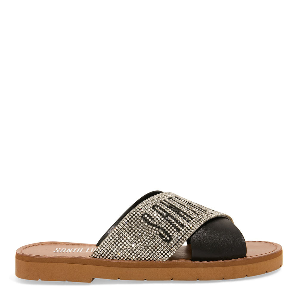 Rasteirinha Santa Lolla Preta Strass Slide