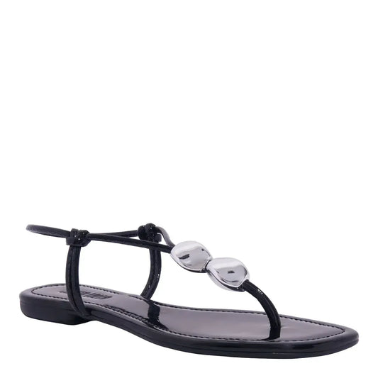 Rasteirinha Santa Lolla Preta Verniz Apliques Prata