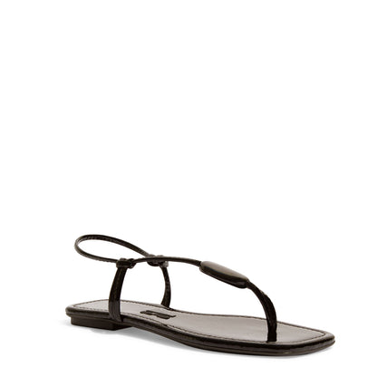 Rasteirinha Santa Lolla Preta Verniz Bico Quadrado