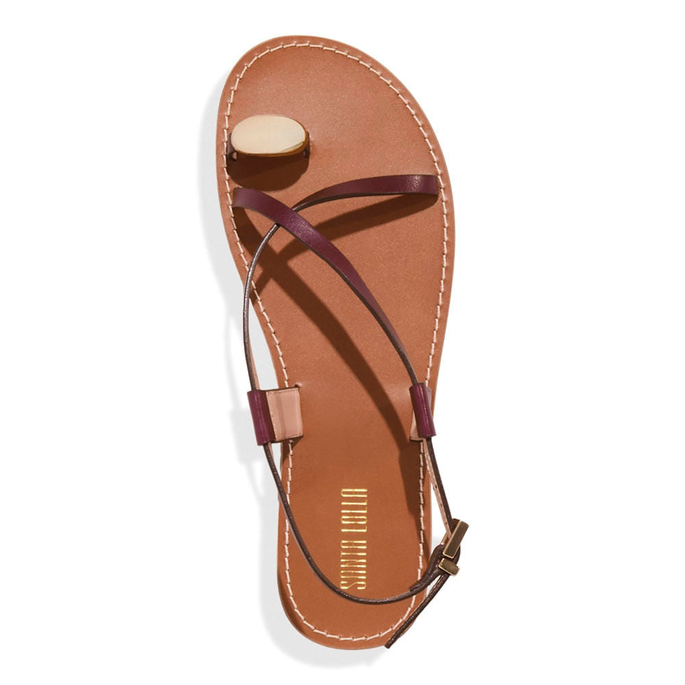 Rasteirinha Santa Lolla Vinho Tiras Finas Fivela