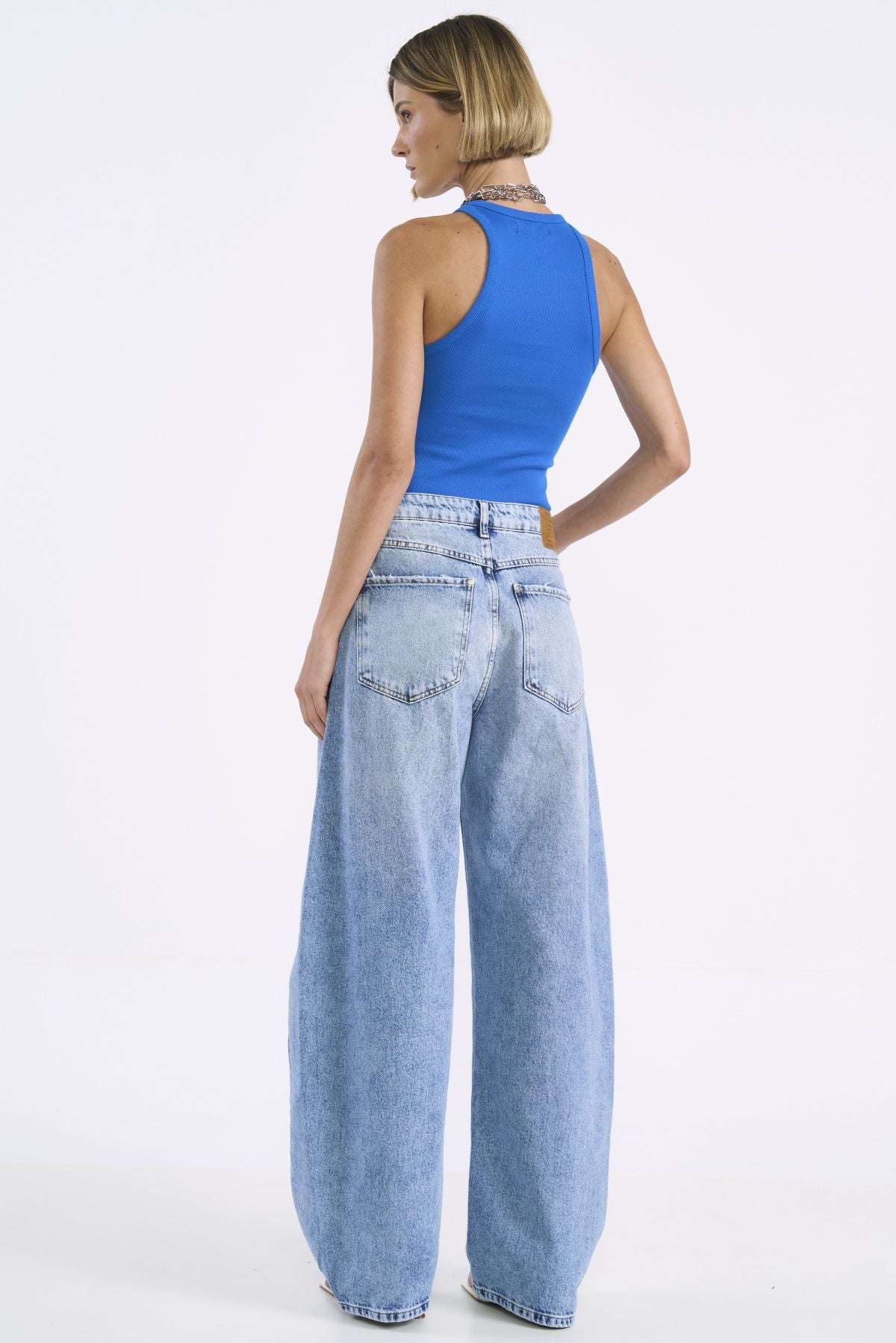 Regata Colcci Azul Canelada Decote Alto