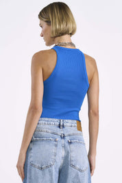 Regata Colcci Azul Canelada Decote Alto