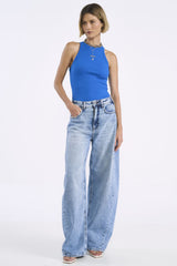 Regata Colcci Azul Canelada Decote Alto
