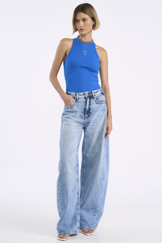 Regata Colcci Azul Canelada Decote Alto