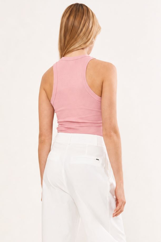 Regata Colcci Rosa Canelada Decote Alto