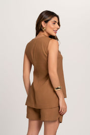 SHORT DE LINHO Marron COM BOTAO DOURADO FRYSAIDE