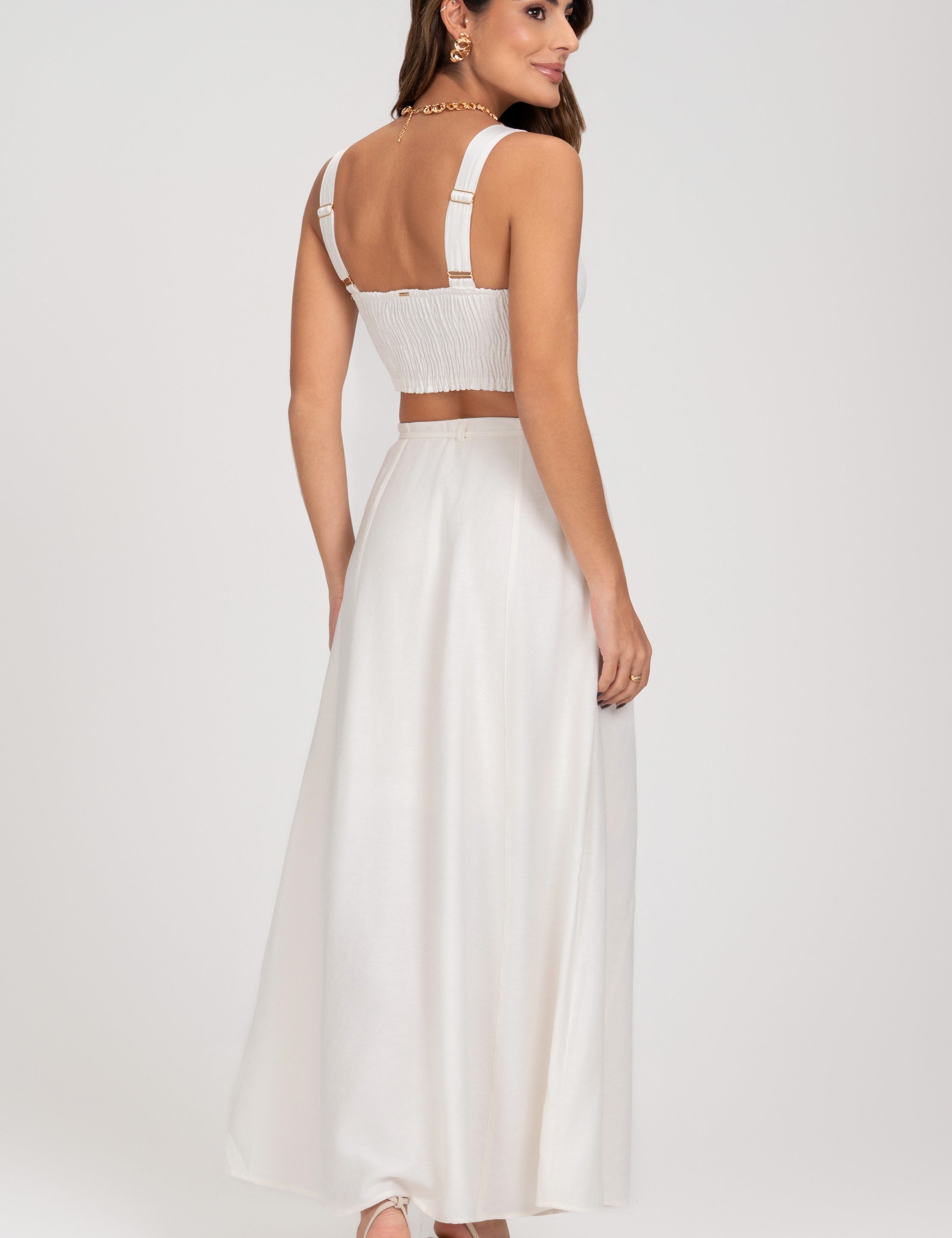 Saia De Alfaiataria Super Midi Off White Frysaide