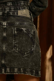 Saia Frysaide Preta Jeans Lavagem Estonada