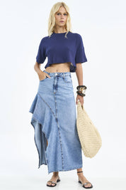 Saia Jeans Colcci Azul Assimétrica Longa