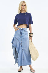 Saia Jeans Colcci Azul Assimétrica Longa