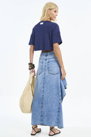 Saia Jeans Colcci Azul Assimétrica Longa