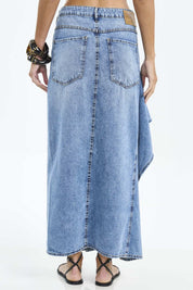 Saia Jeans Colcci Azul Assimétrica Longa