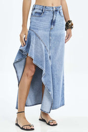 Saia Jeans Colcci Azul Assimétrica Longa