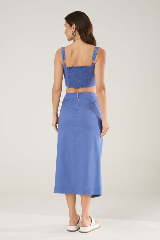 Saia Midi De Linho Azul Flo Maria 