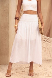 Saia Midi Frysaide Off White Laise Evasê