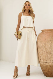 Saia Midi Frysaide Off White Linho Fio Dourado