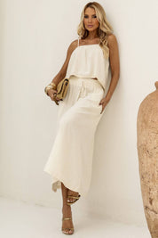 Saia Midi Frysaide Off White Linho Fio Dourado
