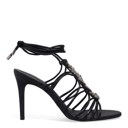 Sandália Santa Lolla Pedraria Preta Amarração Salto Alto