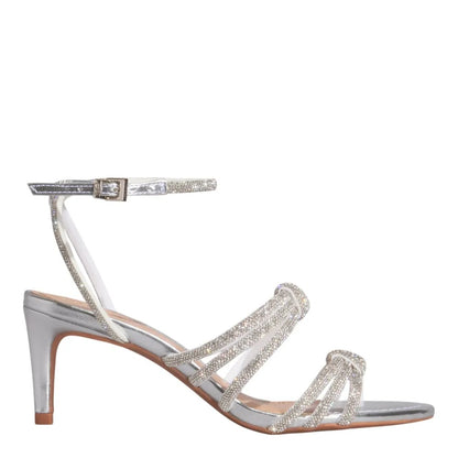Sandália Santa Lolla Prata Brilho Strass Salto Fino