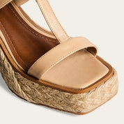 Sandália Anabela Santa Lolla Bege Espadrille Couro