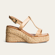 Sandália Anabela Santa Lolla Bege Espadrille Couro
